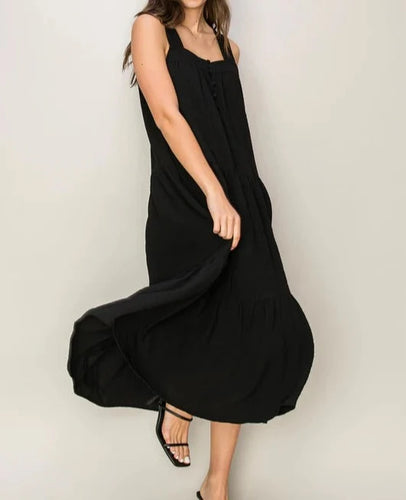 Black Tiered Midi Dress