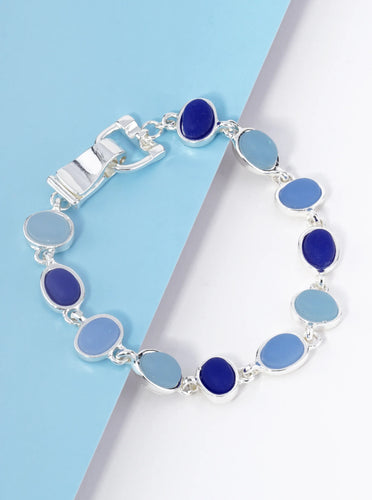 Blue Sea Glass Pebble Bracelet