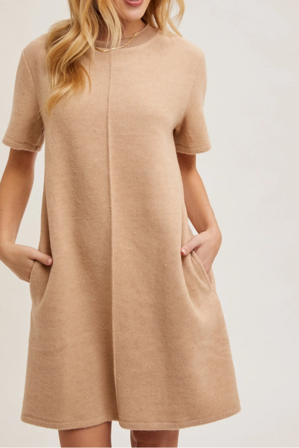 Beige Puff Sleeve Dress