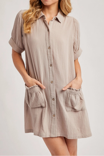 Stone Ruffled Shirt Dress