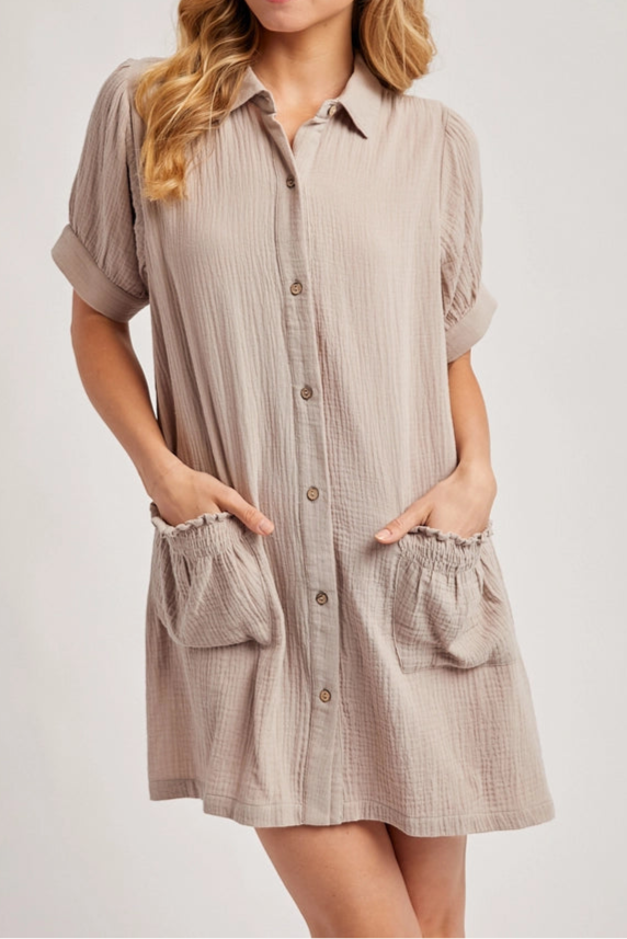 Stone Ruffled Shirt Dress