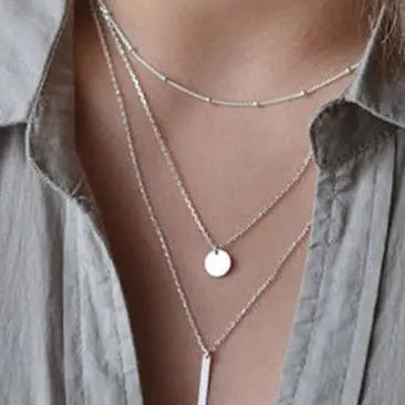 Silver Disc & Bar Necklace