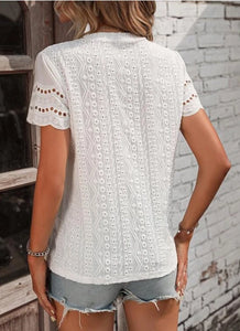 White Eyelet Round Neck Top