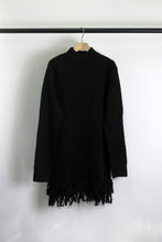 Cozy Black Knit Fringe Hem Sweater Dress