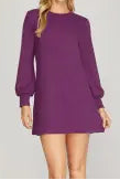 Purple Long Sleeve Shift Dress
