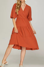 Balloon Sleeve Wrap Midi Dress
