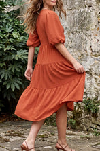 Balloon Sleeve Wrap Midi Dress