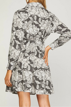 Cuff Sleeve Print Shirt Dress