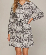 Cuff Sleeve Print Shirt Dress