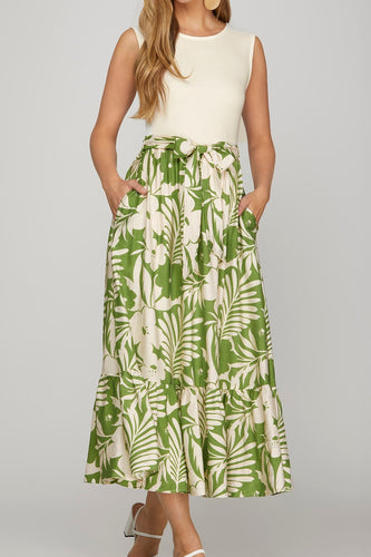 Green Floral Print Midi