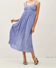 Blue Small Print Midi Dress