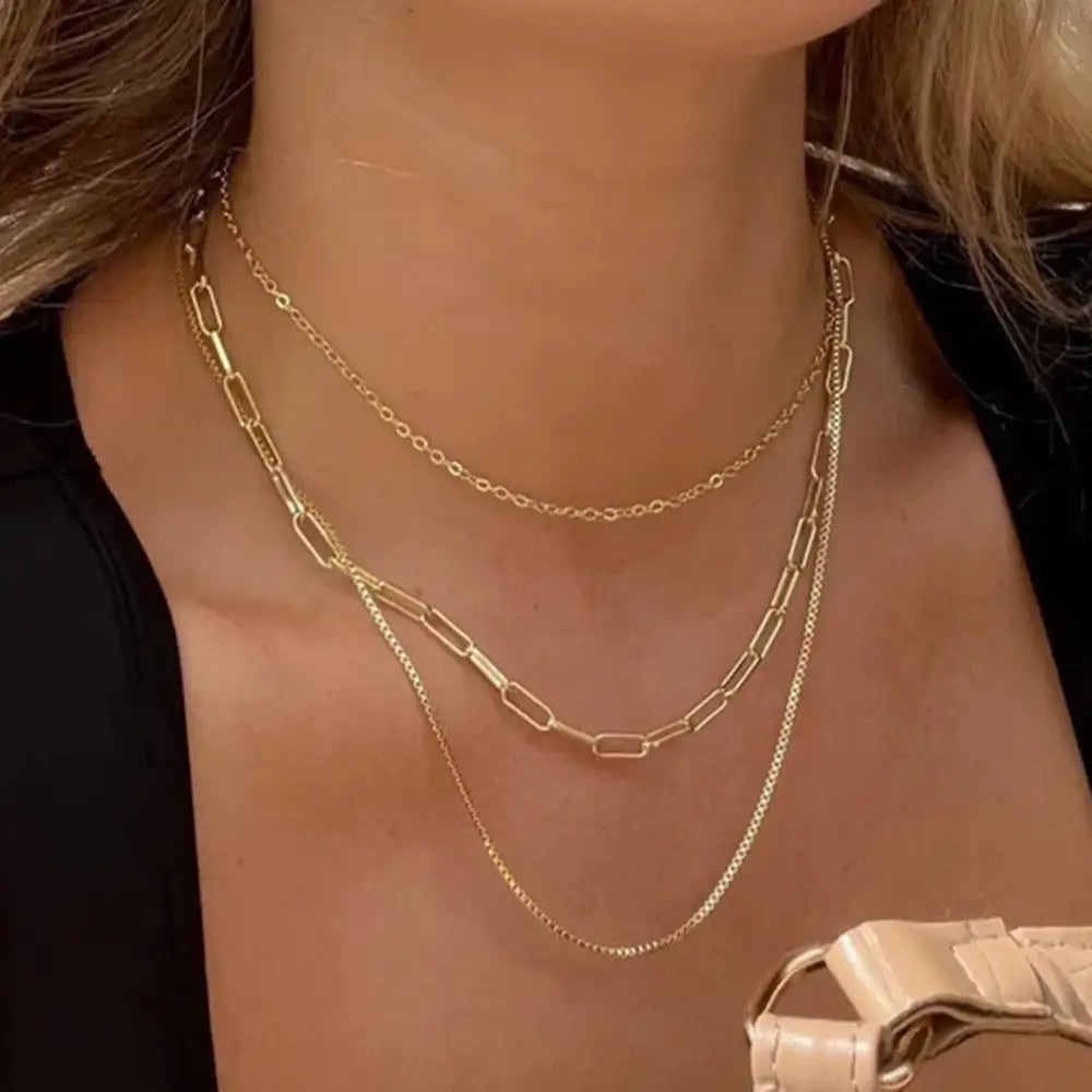 Gold Layered Box Chain Necklace