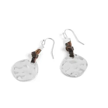 Leather Knot Hammered Earrings