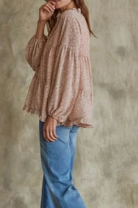 Front Tie Chiffon Ruffle Top