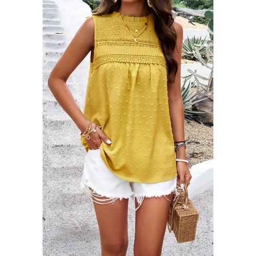 Yellow Lace Trim Sleeveless Top
