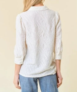 Textured Knit Puff Sleeve Button Down