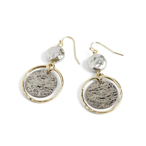 Hammered Disc Gold Hoop