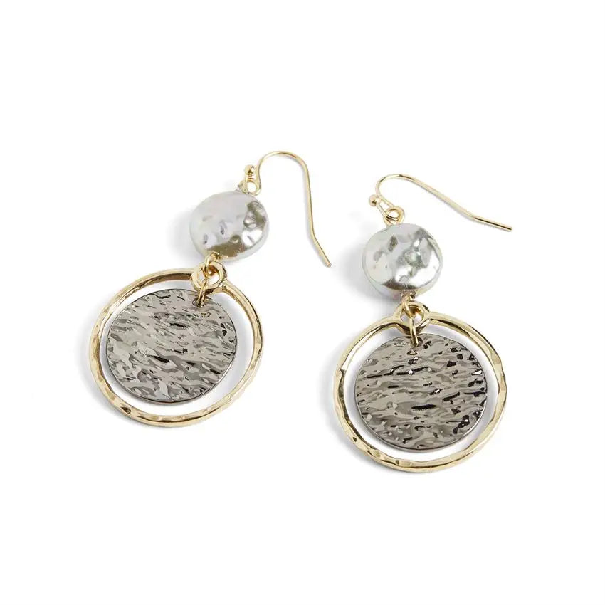 Hammered Disc Gold Hoop
