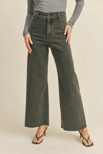 Washed Black Straight Wide Leg Denim