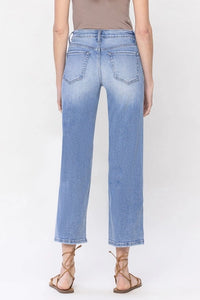 Mid Rise Cropped Straight Leg Denim