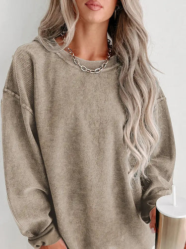 Khaki Knit Pullover Sweatshirt