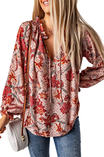 Pink Boho Floral Blouse