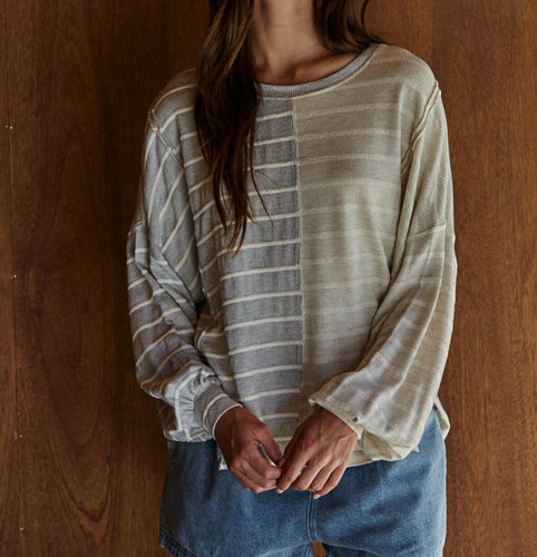 Cream / Grey Contrast Stripe Top