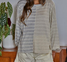 Cream / Grey Contrast Stripe Top