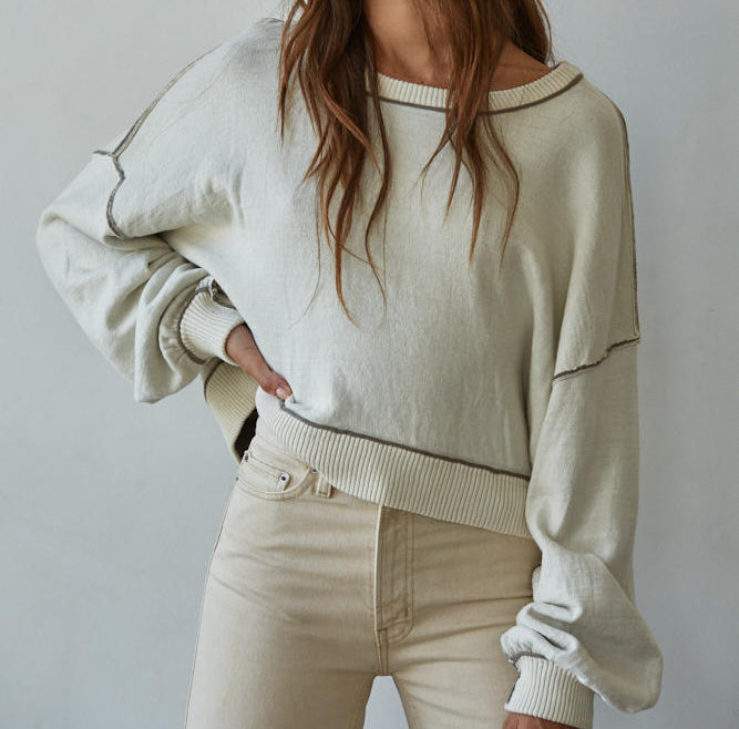 Cream Contrast Detail Sweater