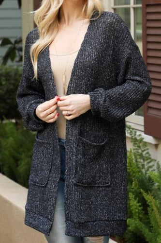 Charcoal Open Front Pocket Cardigan