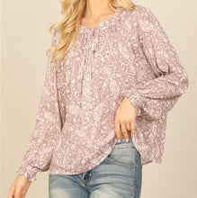 Purple Print Long Sleeve Blouse