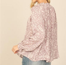 Purple Print Long Sleeve Blouse