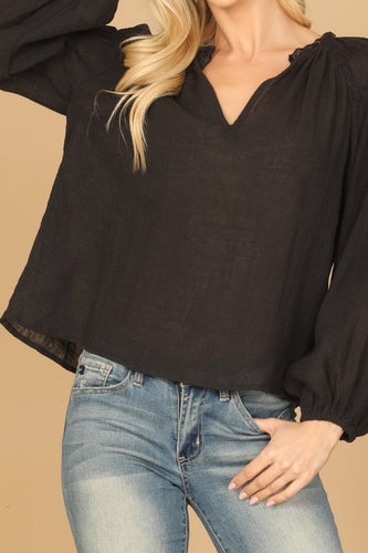 Black Puff Sleeve Top