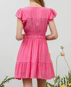 Fuchsia Shirred Waist Dress