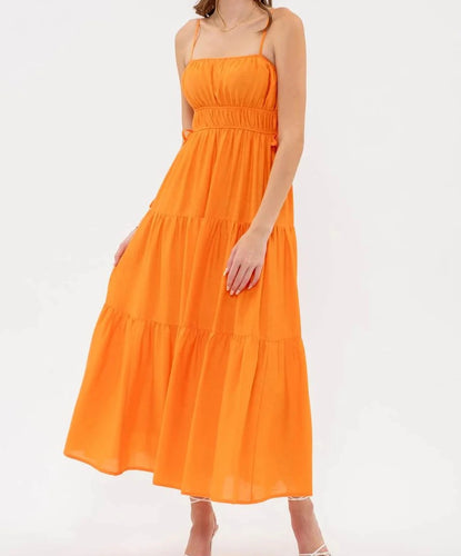 Melon Tiered Midi Dress