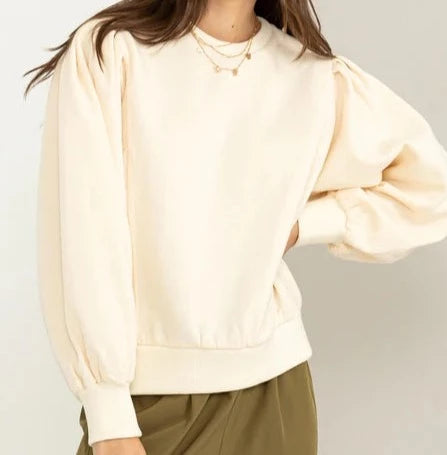 Sweatshirt with online puffy sleeves