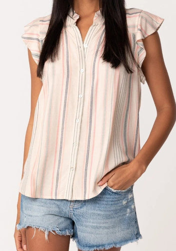 Neutral Stripe Flutter Sleeve Top