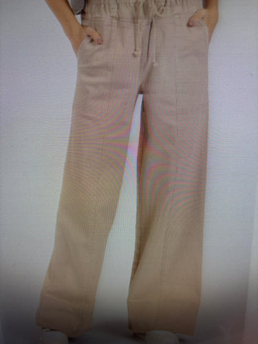 Khaki Structured Wide Leg Pants
