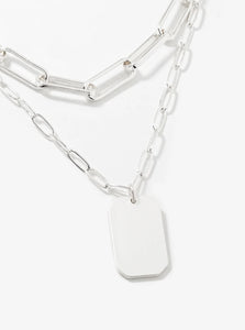 Silver Tag Layered Pendant Necklace
