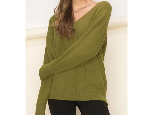 V-Neck Sweater in Olive