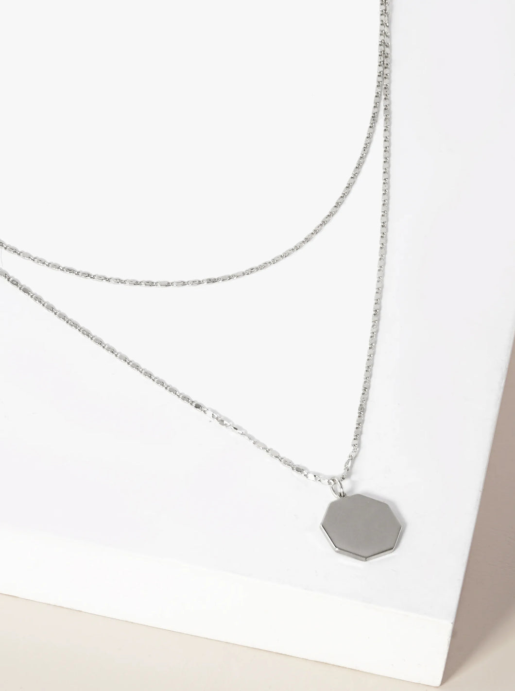 Silver Octagon Layered Necklace