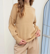 Khaki Ribbed Knit Mock Neck Top