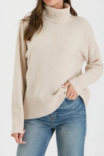 Oatmeal Pullover Front Seam Sweater