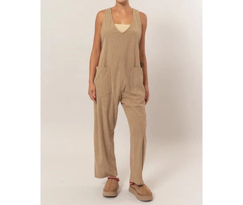 Corduroy Jumpsuit in Taupe