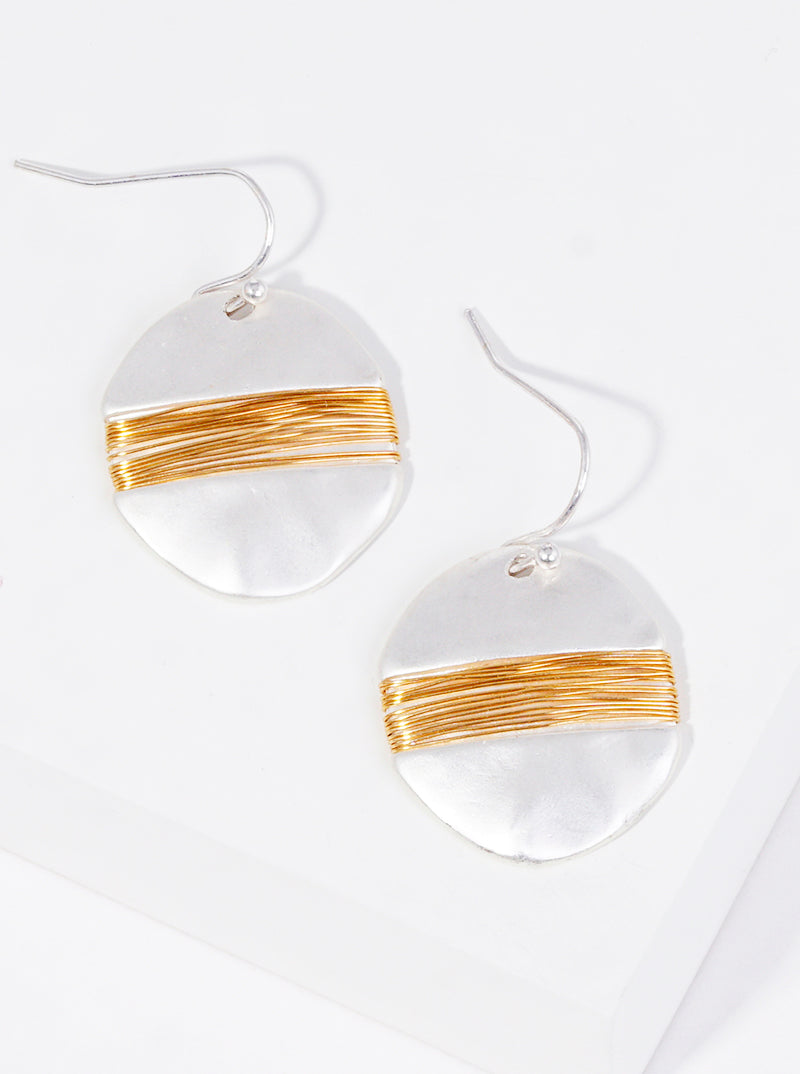 Silver Two-Tone Hammered Drop Earrings
