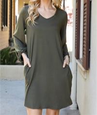 Olive Puff Sleeve Dress