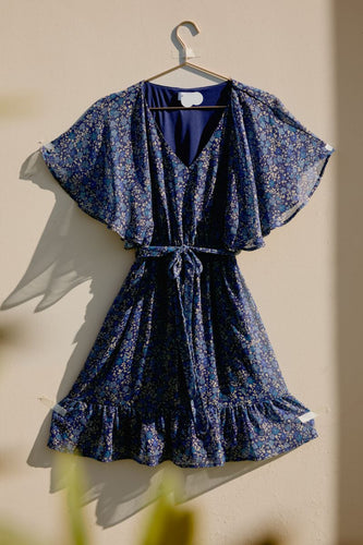 Navy & Taupe Flutter Sleeve Dress