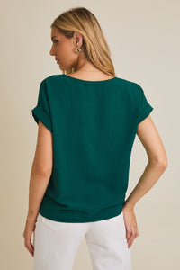 Hunter Green Roll Up Blouse