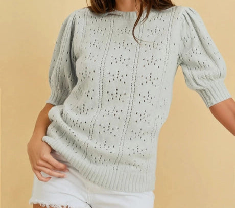 Hazy Blue Puff Sleeve Sweater