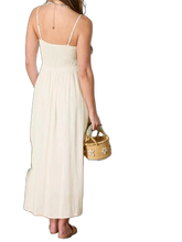 Cream Smocked Midi Dress